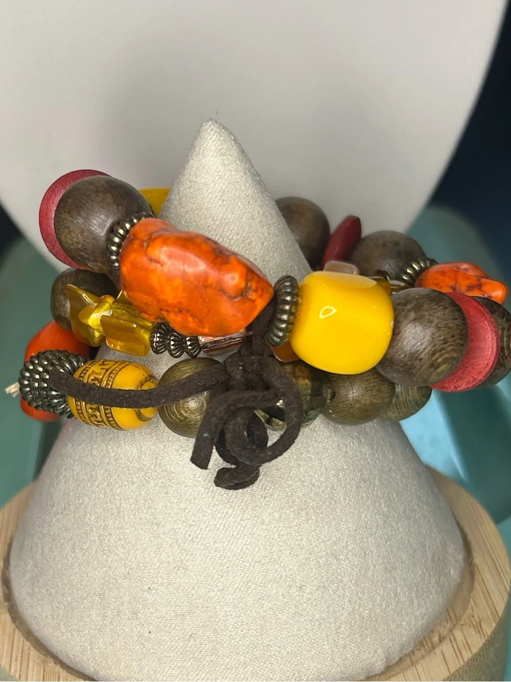 Boho Earth Tone Eclectic Mixed Bead 3-Piece Bracelet Set Orange Brown Yellow